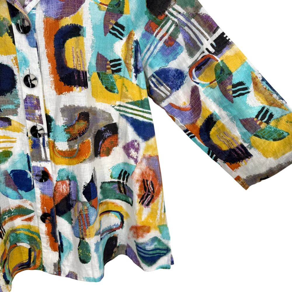 Ali Miles Plus Size 1X LINEN BLEND Abstract Blouse Shirt Top Wearable Art Artsy - Picture 9 of 10